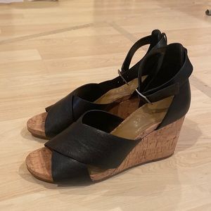 Aerosoles Black Leather Cork Wedge Heels